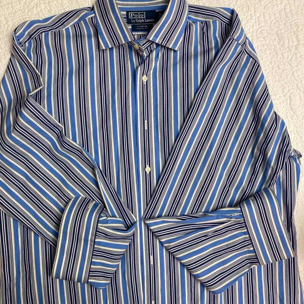 Polo Ralph Lauren Men’s Classic Fit Blue Striped Yellow Pony Button Down Size L